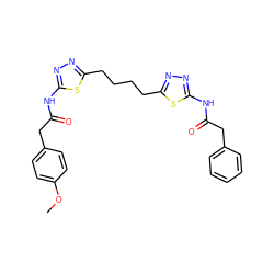 COc1ccc(CC(=O)Nc2nnc(CCCCc3nnc(NC(=O)Cc4ccccc4)s3)s2)cc1 ZINC000653875526