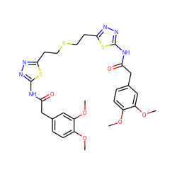 COc1ccc(CC(=O)Nc2nnc(CCSCCc3nnc(NC(=O)Cc4ccc(OC)c(OC)c4)s3)s2)cc1OC ZINC000169697918