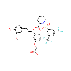 COc1ccc(CC[C@@H](OC(=O)[C@@H]2CCCCN2S(=O)(=O)c2cc(C(F)(F)F)cc(C(F)(F)F)c2)c2cccc(OCC(=O)O)c2)cc1OC ZINC000095551656