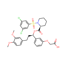 COc1ccc(CC[C@@H](OC(=O)[C@@H]2CCCCN2S(=O)(=O)c2cc(Cl)cc(Cl)c2)c2cccc(OCC(=O)O)c2)cc1OC ZINC000084671719