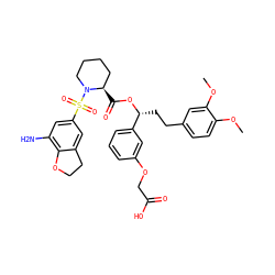 COc1ccc(CC[C@@H](OC(=O)[C@@H]2CCCCN2S(=O)(=O)c2cc(N)c3c(c2)CCO3)c2cccc(OCC(=O)O)c2)cc1OC ZINC000084672211