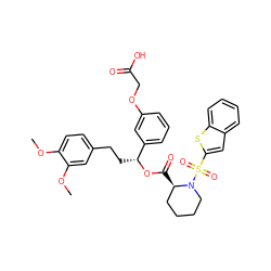 COc1ccc(CC[C@@H](OC(=O)[C@@H]2CCCCN2S(=O)(=O)c2cc3ccccc3s2)c2cccc(OCC(=O)O)c2)cc1OC ZINC000084690169