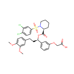 COc1ccc(CC[C@@H](OC(=O)[C@@H]2CCCCN2S(=O)(=O)c2ccc(Cl)c(Cl)c2)c2cccc(OCC(=O)O)c2)cc1OC ZINC000084671720