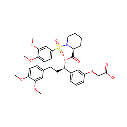 COc1ccc(CC[C@@H](OC(=O)[C@@H]2CCCCN2S(=O)(=O)c2ccc(OC)c(OC)c2)c2cccc(OCC(=O)O)c2)cc1OC ZINC000084703637