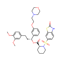 COc1ccc(CC[C@@H](OC(=O)[C@@H]2CCCCN2S(=O)(=O)c2ccc3[nH]c(=O)sc3c2)c2cccc(OCCN3CCOCC3)c2)cc1OC ZINC000084688460