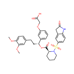 COc1ccc(CC[C@@H](OC(=O)[C@@H]2CCCCN2S(=O)(=O)c2ccc3c(c2)CC(=O)N3)c2cccc(OCC(=O)O)c2)cc1OC ZINC000084689798