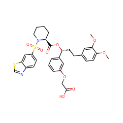 COc1ccc(CC[C@@H](OC(=O)[C@@H]2CCCCN2S(=O)(=O)c2ccc3ncsc3c2)c2cccc(OCC(=O)O)c2)cc1OC ZINC000084690167