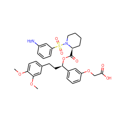 COc1ccc(CC[C@@H](OC(=O)[C@@H]2CCCCN2S(=O)(=O)c2cccc(N)c2)c2cccc(OCC(=O)O)c2)cc1OC ZINC000084710499