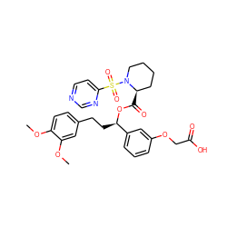 COc1ccc(CC[C@@H](OC(=O)[C@@H]2CCCCN2S(=O)(=O)c2ccncn2)c2cccc(OCC(=O)O)c2)cc1OC ZINC000084710504