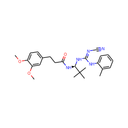 COc1ccc(CCC(=O)N[C@@H](N/C(=N/C#N)Nc2ccccc2C)C(C)(C)C)cc1OC ZINC000040951448