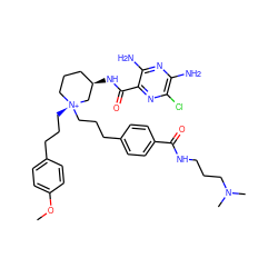 COc1ccc(CCC[N@@+]2(CCCc3ccc(C(=O)NCCCN(C)C)cc3)CCC[C@@H](NC(=O)c3nc(Cl)c(N)nc3N)C2)cc1 ZINC000473134099