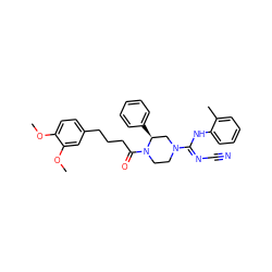 COc1ccc(CCCC(=O)N2CCN(/C(=N/C#N)Nc3ccccc3C)C[C@@H]2c2ccccc2)cc1OC ZINC000029128790