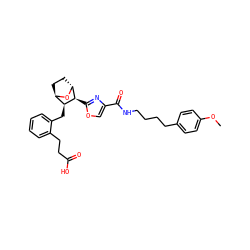 COc1ccc(CCCCNC(=O)c2coc([C@@H]3[C@H]4CC[C@@H](O4)[C@@H]3Cc3ccccc3CCC(=O)O)n2)cc1 ZINC000169367157