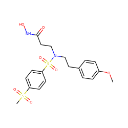 COc1ccc(CCN(CCC(=O)NO)S(=O)(=O)c2ccc(S(C)(=O)=O)cc2)cc1 ZINC000033999582