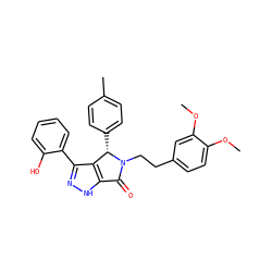 COc1ccc(CCN2C(=O)c3[nH]nc(-c4ccccc4O)c3[C@@H]2c2ccc(C)cc2)cc1OC ZINC000012468479