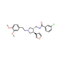COc1ccc(CCN2C[C@H](CNC(=O)c3cccc(Cl)c3)[C@@H](c3ccoc3)C2)cc1OC ZINC000071330925