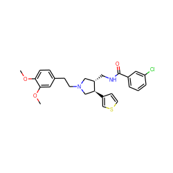 COc1ccc(CCN2C[C@H](CNC(=O)c3cccc(Cl)c3)[C@@H](c3ccsc3)C2)cc1OC ZINC000071319339