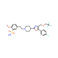 COc1ccc(CCN2CCC(c3nc(COCC(F)(F)F)c(-c4ccc(F)cc4)o3)CC2)cc1S(N)(=O)=O ZINC000003954792