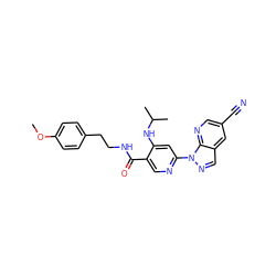 COc1ccc(CCNC(=O)c2cnc(-n3ncc4cc(C#N)cnc43)cc2NC(C)C)cc1 ZINC001772605311