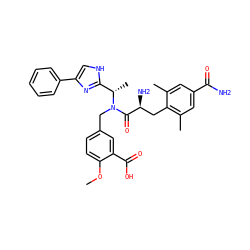 COc1ccc(CN(C(=O)[C@@H](N)Cc2c(C)cc(C(N)=O)cc2C)[C@@H](C)c2nc(-c3ccccc3)c[nH]2)cc1C(=O)O ZINC000014210876