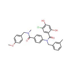 COc1ccc(CN(C)C(=O)c2ccc(N(Cc3cccc(C)c3)C(=O)c3cc(Cl)c(O)cc3O)cc2)cc1 ZINC000653670139