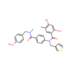 COc1ccc(CN(C)C(=O)c2ccc(N(Cc3ccsc3)C(=O)c3cc(C)c(O)cc3O)cc2)cc1 ZINC000653769234