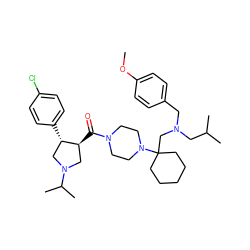 COc1ccc(CN(CC(C)C)CC2(N3CCN(C(=O)[C@H]4CN(C(C)C)C[C@@H]4c4ccc(Cl)cc4)CC3)CCCCC2)cc1 ZINC000028954018