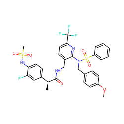 COc1ccc(CN(c2nc(C(F)(F)F)ccc2CNC(=O)[C@@H](C)c2ccc(NS(C)(=O)=O)c(F)c2)S(=O)(=O)c2ccccc2)cc1 ZINC000653700698