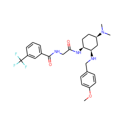 COc1ccc(CN[C@@H]2C[C@H](N(C)C)CC[C@@H]2NC(=O)CNC(=O)c2cccc(C(F)(F)F)c2)cc1 ZINC000040935688