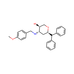 COc1ccc(CN[C@H]2C[C@H](C(c3ccccc3)c3ccccc3)OC[C@@H]2O)cc1 ZINC000013648541