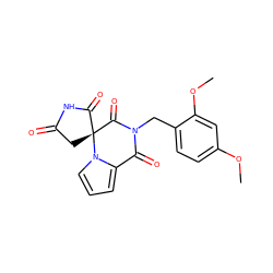 COc1ccc(CN2C(=O)c3cccn3[C@@]3(CC(=O)NC3=O)C2=O)c(OC)c1 ZINC000013781465