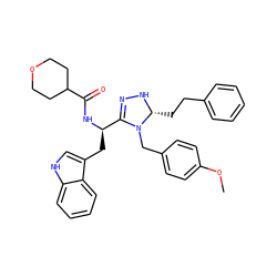 COc1ccc(CN2C([C@@H](Cc3c[nH]c4ccccc34)NC(=O)C3CCOCC3)=NN[C@@H]2CCc2ccccc2)cc1 ZINC000028870892