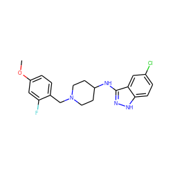 COc1ccc(CN2CCC(Nc3n[nH]c4ccc(Cl)cc34)CC2)c(F)c1 ZINC000028529507