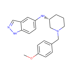 COc1ccc(CN2CCC[C@@H](Nc3ccc4[nH]ncc4c3)C2)cc1 ZINC000028642649