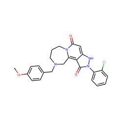 COc1ccc(CN2CCCn3c(c4c(=O)n(-c5ccccc5Cl)[nH]c4cc3=O)C2)cc1 ZINC000073292135