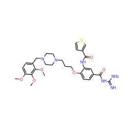 COc1ccc(CN2CCN(CCCOc3ccc(C(=O)NC(=N)N)cc3NC(=O)c3ccsc3)CC2)c(OC)c1OC ZINC000072116838