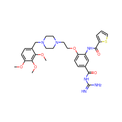 COc1ccc(CN2CCN(CCOc3ccc(C(=O)NC(=N)N)cc3NC(=O)c3cccs3)CC2)c(OC)c1OC ZINC000072115043