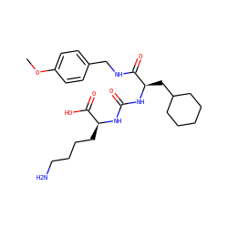 COc1ccc(CNC(=O)[C@@H](CC2CCCCC2)NC(=O)N[C@@H](CCCCN)C(=O)O)cc1 ZINC000146640343