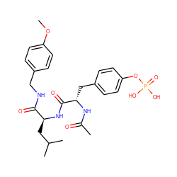 COc1ccc(CNC(=O)[C@H](CC(C)C)NC(=O)[C@H](Cc2ccc(OP(=O)(O)O)cc2)NC(C)=O)cc1 ZINC000027848592