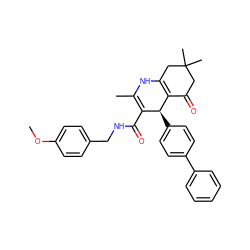 COc1ccc(CNC(=O)C2=C(C)NC3=C(C(=O)CC(C)(C)C3)[C@H]2c2ccc(-c3ccccc3)cc2)cc1 ZINC000095579797