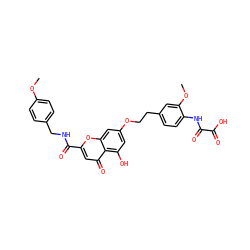 COc1ccc(CNC(=O)c2cc(=O)c3c(O)cc(OCCc4ccc(NC(=O)C(=O)O)c(OC)c4)cc3o2)cc1 ZINC000014980340