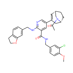 COc1ccc(CNC(=O)c2cc(C3=C[C@@H]4CC[C@H](C3)N(C(C)=O)C4)cnc2NCc2ccc3c(c2)OCC3)cc1Cl ZINC000473097760