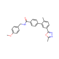 COc1ccc(CNC(=O)c2ccc(-c3cc(-c4nnc(C)o4)ccc3C)cc2)cc1 ZINC000029131176