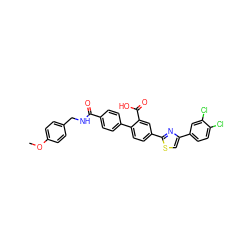 COc1ccc(CNC(=O)c2ccc(-c3ccc(-c4nc(-c5ccc(Cl)c(Cl)c5)cs4)cc3C(=O)O)cc2)cc1 ZINC000205061807