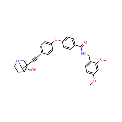 COc1ccc(CNC(=O)c2ccc(Oc3ccc(C#C[C@]4(O)CN5CCC4CC5)cc3)cc2)c(OC)c1 ZINC000073240465