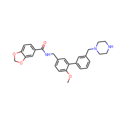 COc1ccc(CNC(=O)c2ccc3c(c2)OCO3)cc1-c1cccc(CN2CCNCC2)c1 ZINC000040953775