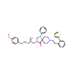 COc1ccc(CNC[C@@H](O)CN2CN(c3ccccc3)C3(CCN(CCc4ccccc4-c4cccs4)CC3)C2=O)cc1 ZINC000299870186