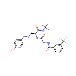 COc1ccc(CNC[C@H](NC(=O)CNC(=O)c2cccc(C(F)(F)F)c2)C(=O)NC(C)(C)C)cc1 ZINC000028952400