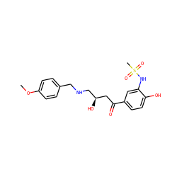 COc1ccc(CNC[C@H](O)CC(=O)c2ccc(O)c(NS(C)(=O)=O)c2)cc1 ZINC000028957999
