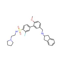 COc1ccc(CNC2Cc3ccccc3C2)cc1-c1ccc(S(=O)(=O)NCCN2CCCC2)c(F)c1 ZINC000045195724